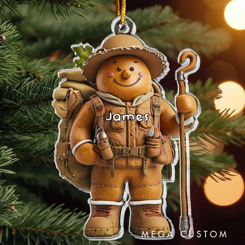 Personalized Gift for Camping Lovers Gingerbread Acrylic Ornament Custom Hiking Christmas Ornament Gift Outdoor Adventures