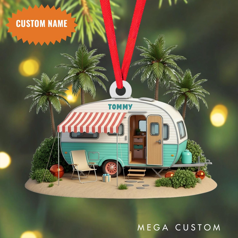 Personalized Beach Camping Car Christmas Ornament,Camping Car Christmas Ornament Camper Ornament for Camper Lover