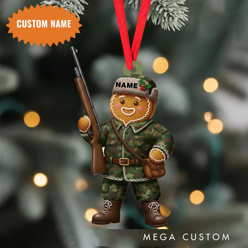 Personalized Custom Name Hunting Gingerbread Christmas Ornament Hunting Lover Gift Christmas Tree Hanging Gift for Hunter Dad