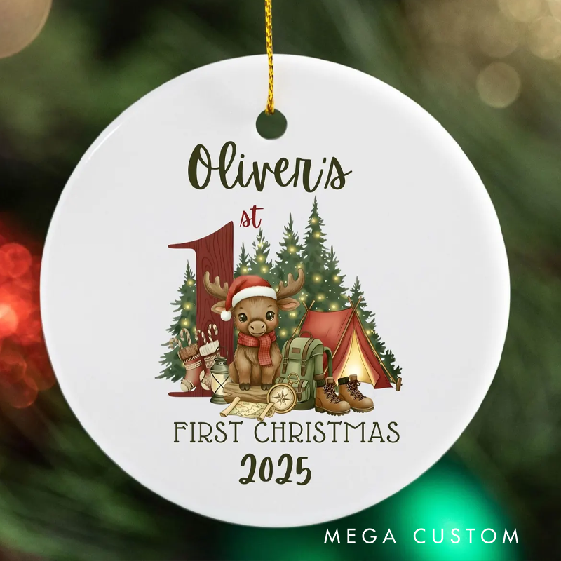 Personalized First Christmas Ornament 2025 Outdoors Kid Keepsake Custom Hiking Camping Ornament
