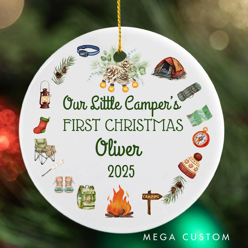 Personalized First Christmas Ornament 2025 Our Little Camper Ornament Custom Hiking Camping Ornament Holiday Gift