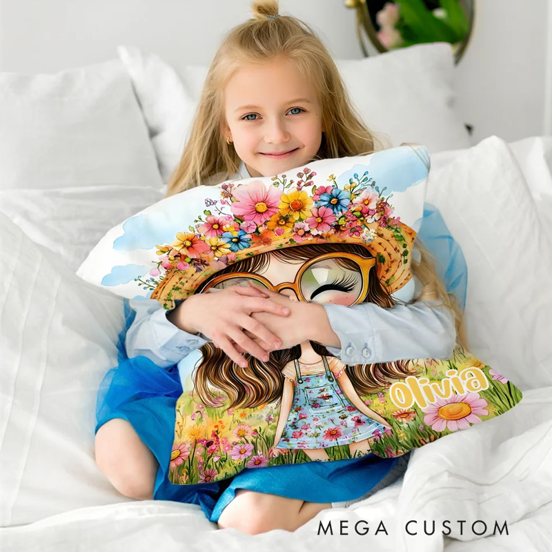 Personalized Quirky Flower Girl Soft Throw Pillow Cover with Name Home Decor Birthday Gift for Girls Friends