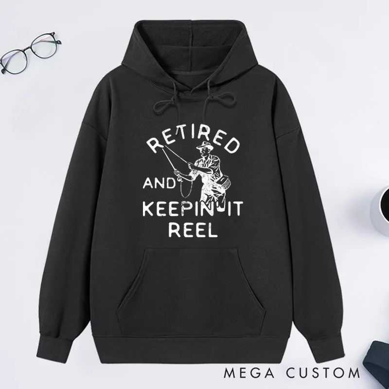 Personalized Retired and Keepin' It Reel Hoodie Funny Fishing Sweatshirt for Retirees Cozy Outdoor Apparel Perfect Gift for Fishing Enthusiasts