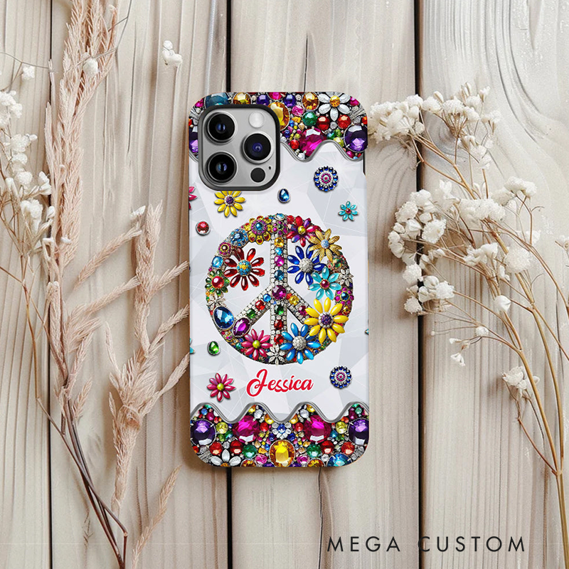 Personalized Name Hippie Accent Phone Case Hippie Lover Gifts Colorful Hippie Phone Case Bohemian Phone Case