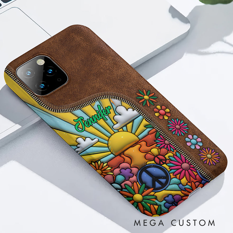 Personalized Name Hippie Accent Phone Case Hippie Lover Gifts Colorful Hippie Phone Case Bohemian Phone Case
