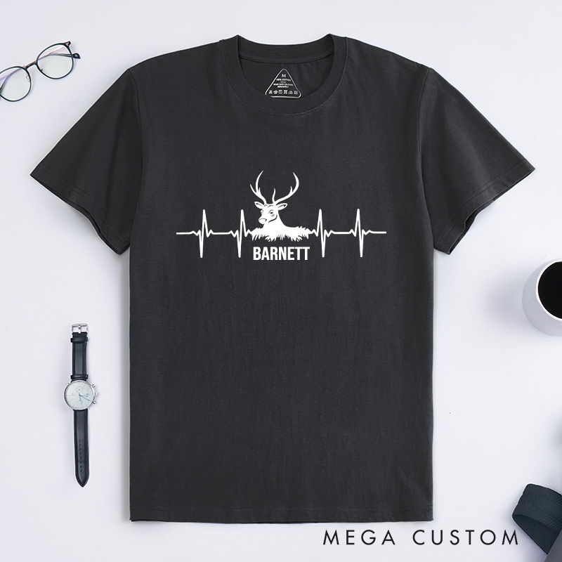 Personalized Hunting Shirt for Men Deer Hunting Shirts Mens Buck Pulse T-Shirt Hunting Camp Heartbeat Shirt Gift for Hunters