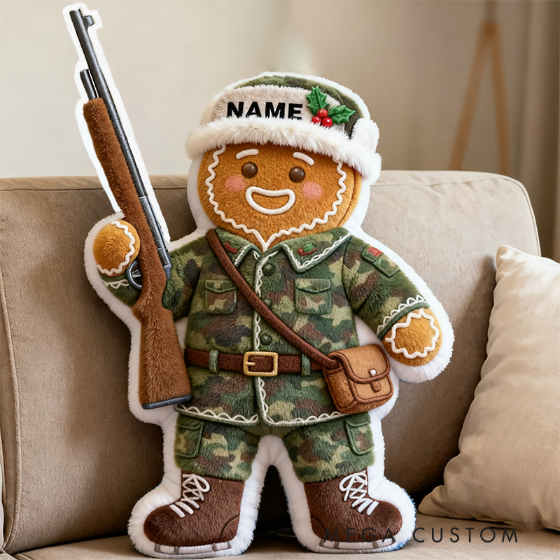 Personalized Gingerbread Soldier Hunting Pillow Custom Kid Pillow Gift for Him Hunter