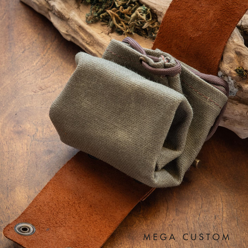 Personalized Leather Foraging Pouch Custom Outdoor Adventurers Bag Foldable Hiking Belt Bag Gift for Outdoor