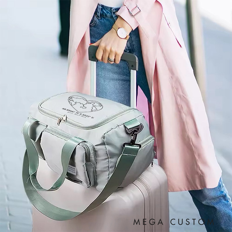 Personalized Coordinates and Message Travel Bag Gift for Travel Enthusiasts 