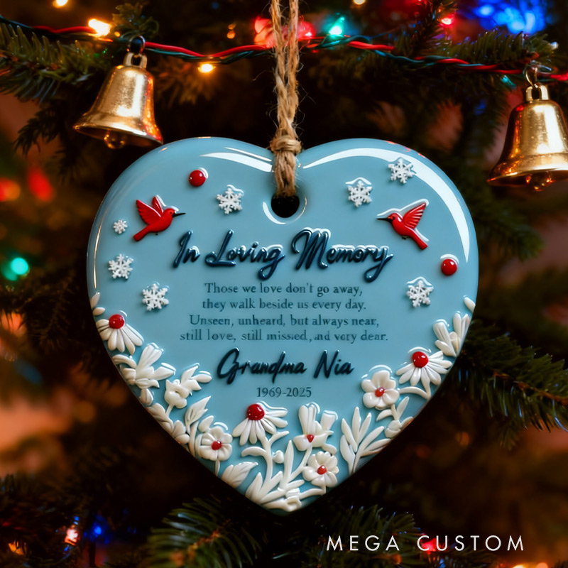 Personalized Ceramic Ornament In Loving Memory 3D-like effect Red Cardinal Memorial Ornament Gift for Family and Memorial Keepsake 