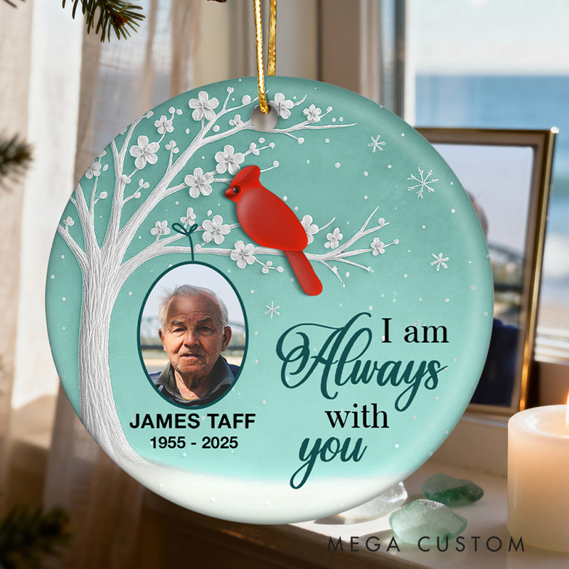 Personalized Ceramic Ornament 3D Sea Glass Effect Blossom Tree Cardinal Christmas Custom Memorial Photo Ornament 