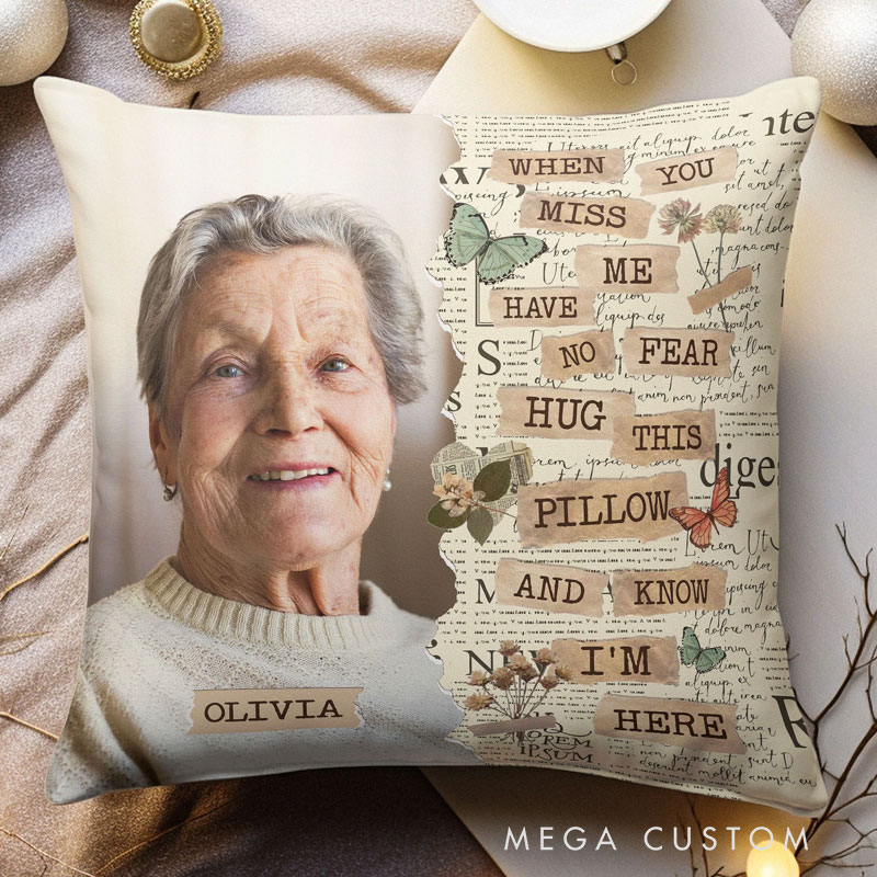 Personalized Memorial Throw Pillow Custom Photo Memorial Hug This Pillow and Know I'm Here Pillow Sympathy Gift for Family
