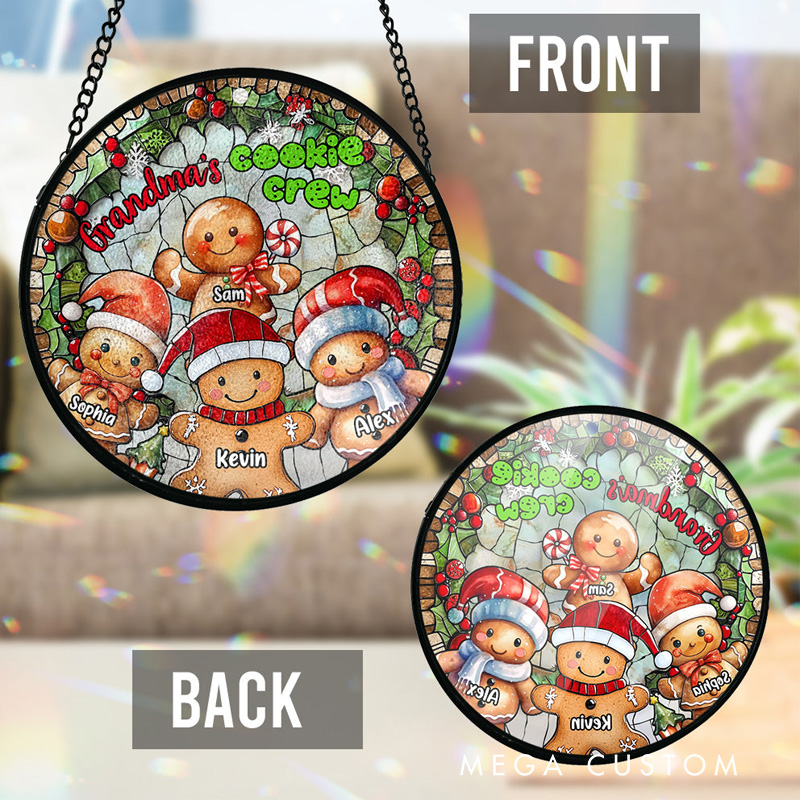 Personalized Cookie Crew Stained Glass Suncatcher Grandma Stained Glass Suncatcher Gingerbread Window Hanging with Name Suncatcher for Baking Lover Gift