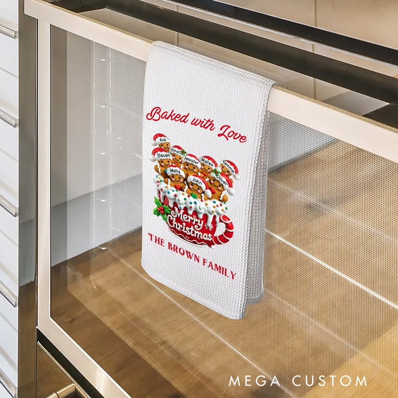 Personalized Gingerbread Men Cocoa Mug Waffle Kitchen Towel with Name and Surname Christmas Gift for Family Friends