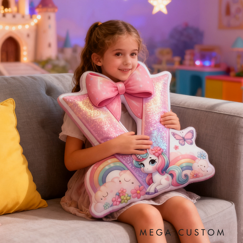 Personalized Cute Unicorn Initial Pillow Christmas Gift for Kids