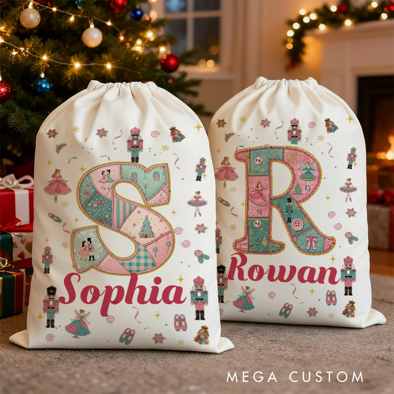 Personalized Nutcracker Ballet Monogram Christmas Sack for Dance Lovers Santa Sack Christmas Gift Bag for Kids