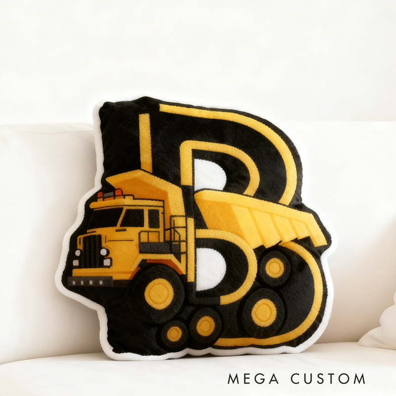 Personalized Letter Shaped Pillows With A Construction Vehicle Pattern Are Suitable For Children's Room Decoration And Play Soft Cartoon Vehicle Throw Pillows Great Gift For Boys For Children