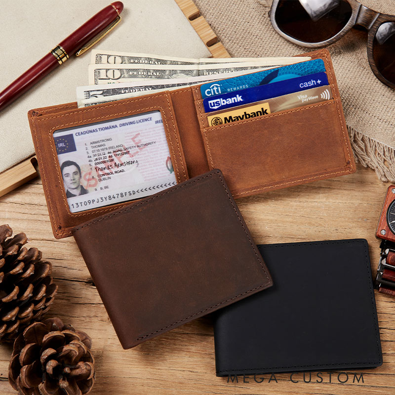 Personalized coordinates Crazy Horse Leather Wallet for traveling lovers