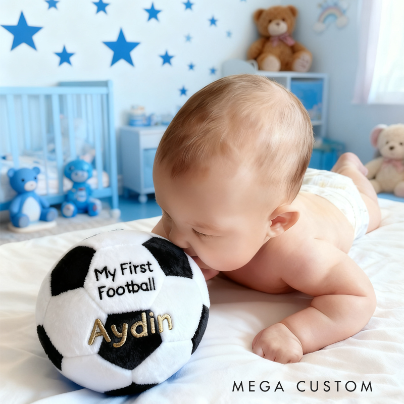 Personalised Baby Football Gift New Baby Gift Soft Rattle Baby Ball Any Name Baby Shower Gift Baby Toy Soft Fleece Ball Baby Toy