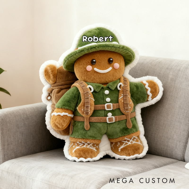 Personalized Customizable Hiking Gingerbread Pillow Custom Outdoor Camping Pillow Gift for Family Kid Pillow Gift for Hiking