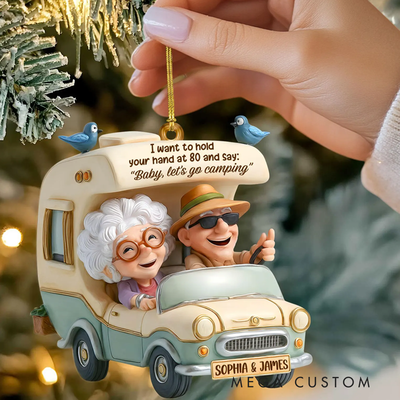 Personalized Couple Camping Ornament Rv Camper Christmas Ornament Funny Senior Couple Holiday Gift Ornament for Husband and Wife
