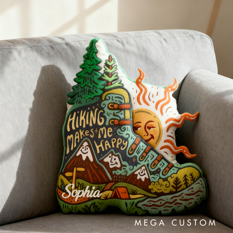 Personalized Hiking Makes Me Happy Cushion Pillow Custom Outdoor Nature Exploring Pillow Gift for Adventurous Hiking