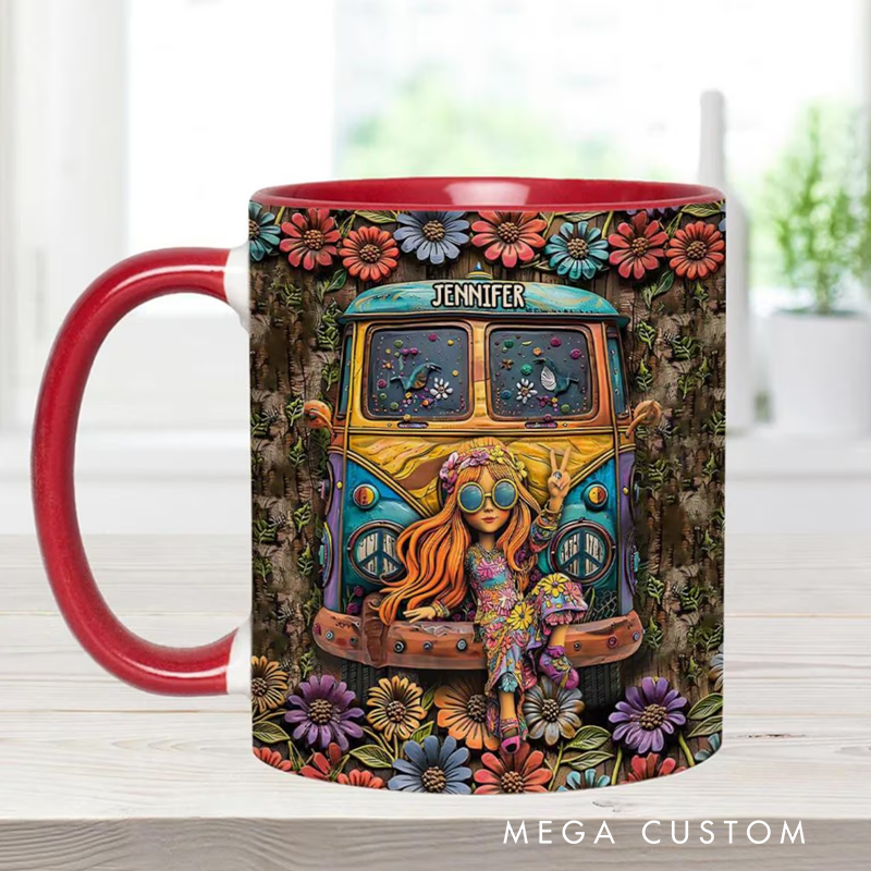 Personalized Awesome Caravan Personalized Hippie Accent Mug Campervan Enamel Camp Mug Custom Camper Van Gift Accessories Camping Mug