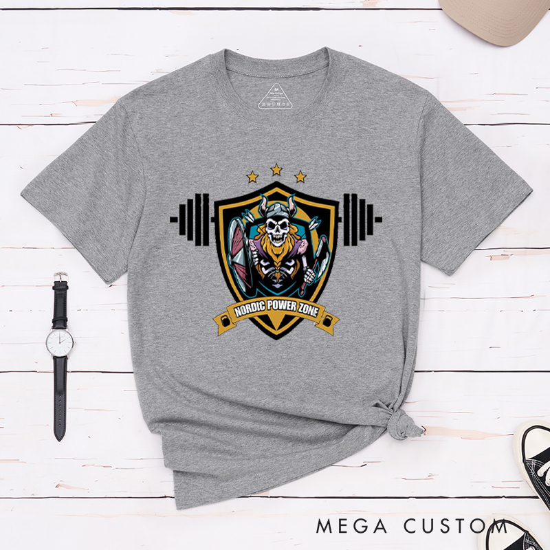 Personalized Nordic Power Zone T-Shirt with Legendary Warrior Graphic for Fitness Enthusiasts Bodybuilders and Gym Lovers
