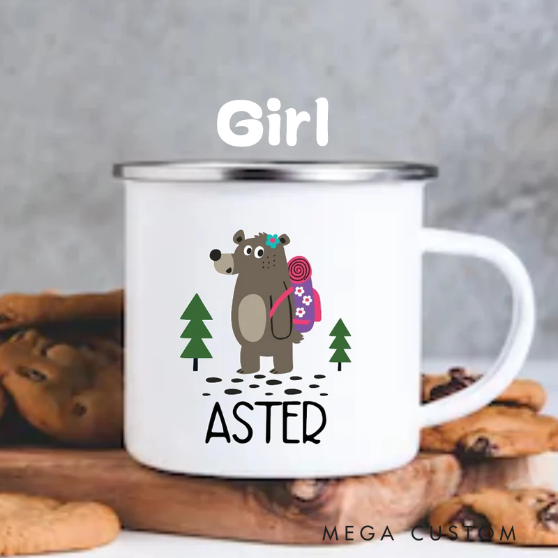 Personalized Kid Camp Hiking Mug Custom Mug Bear Hiking Hot Cocoa Gift for Kid Outdoors Hiking Lovers