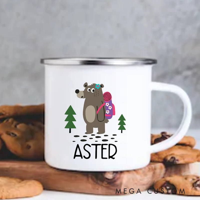 Personalized Kid Camp Hiking Mug Custom Mug Bear Hiking Hot Cocoa Gift for Kid Outdoors Hiking Lovers