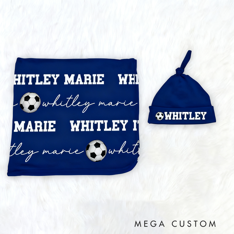 Personalized Soccer Baby Blanket Set Name Soft Fleece Sport Design Perfect Baby Shower or Newborn Gift