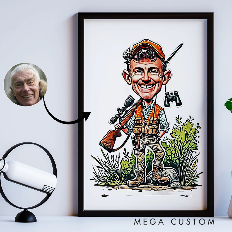 Personalized Hunter Cartoon Portrait Custom Caricature from Photo Unique Hunting Gift Fun Hunting Cartoon Art Perfect for Hunters