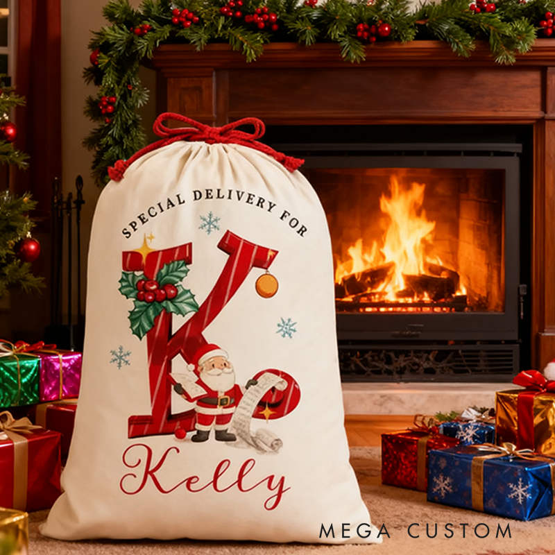 Personalized Name and 26 Letters Christmas Sack Special Delivery Kids Sack for Christmas Custom Christmas Family Sack