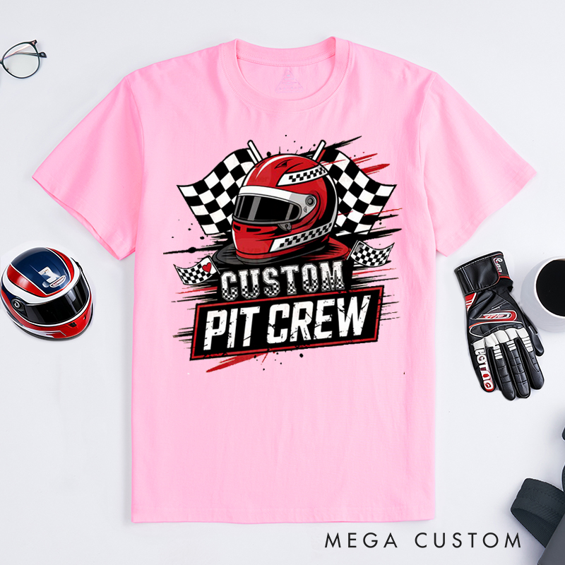 Personalized Racing Pit Crew T-Shirt Custom Name Motorsport Team Tee Gift for Racers and Crew Members