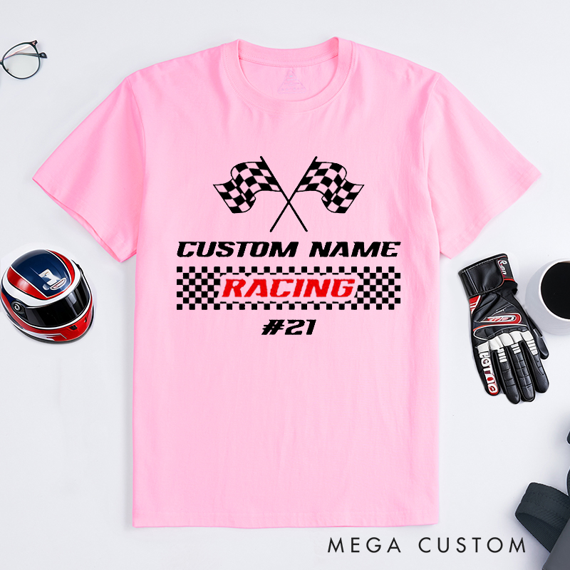 Personalized Racing T-Shirt Custom Name and Number Race Team Tee Gift for Racers and Racing Lovers