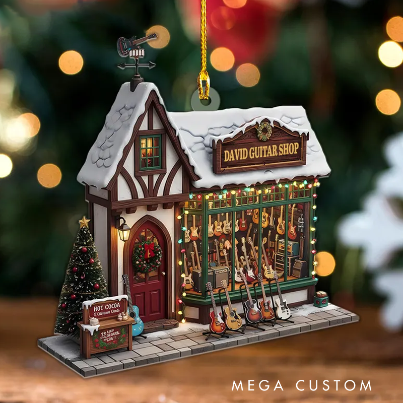 Personalized Guitar Shop Christmas Ornament Custom 2D Flat Ornament Musical Instrument Gift For Guitar Lover
