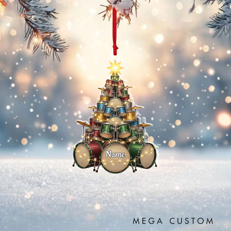 Personalized Drum 2D Flat Acrylic Ornament Custom Drummer Christmas Ornament Musician Tree Decor Gift for Drum Players