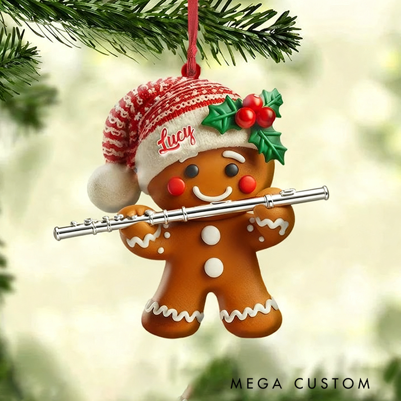 Personalized Gingerbread Playing Piano Ornament Custom Name Ukulele Christmas Tree Ornament Music Band Ornament