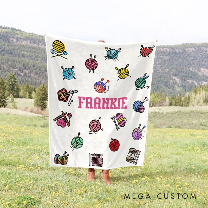WDHCTBK_KKTZ02600002Personalized Name Crochet Blanket Gift for Knitting Lovers