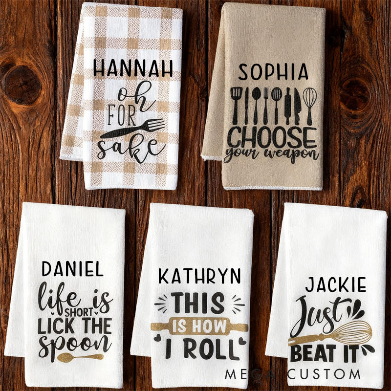 Personalized 5Pcs Kitchen Kitchen Towel Bakers Dish Towel with Name Absorbent Utensils Themed Cleaning Dishcloth for Baking Lover Gift