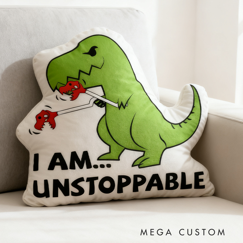 Personalized I Am Unstoppable T-Rex Pillow Funny Kid Pillow Science Fiction Lover Pillow Gift for Geek Lover