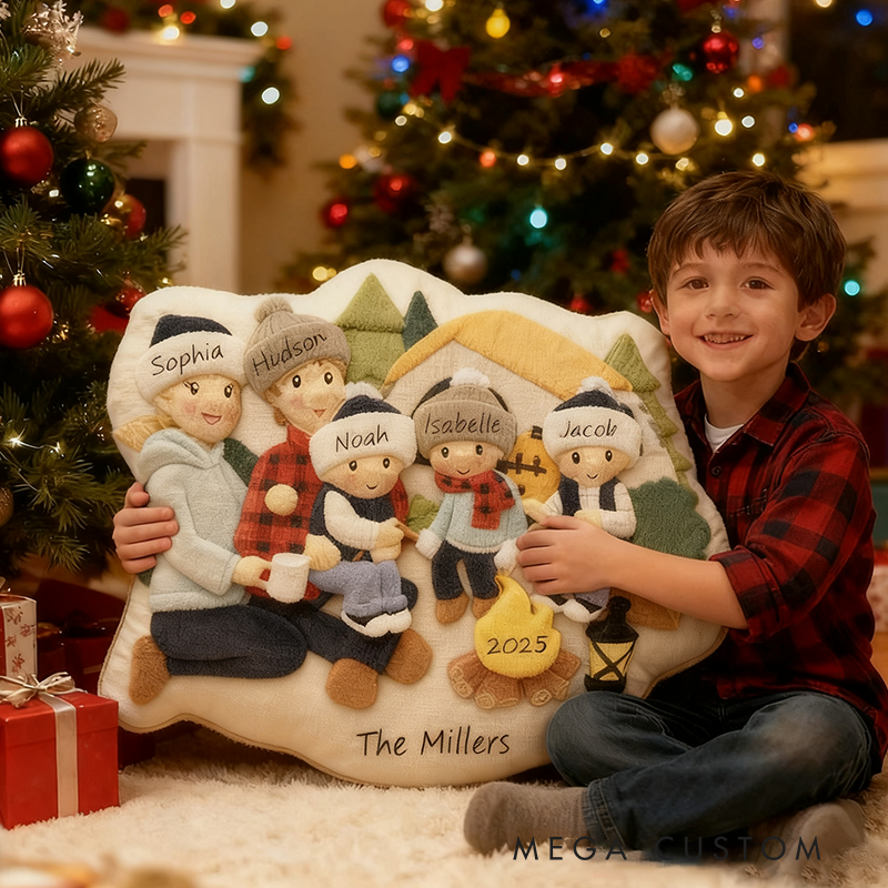 Personalized Graphic 3D Print Family Camping Pillow Family Camping Hiking Christmas Commemorative Pillow with Name Gift for Family