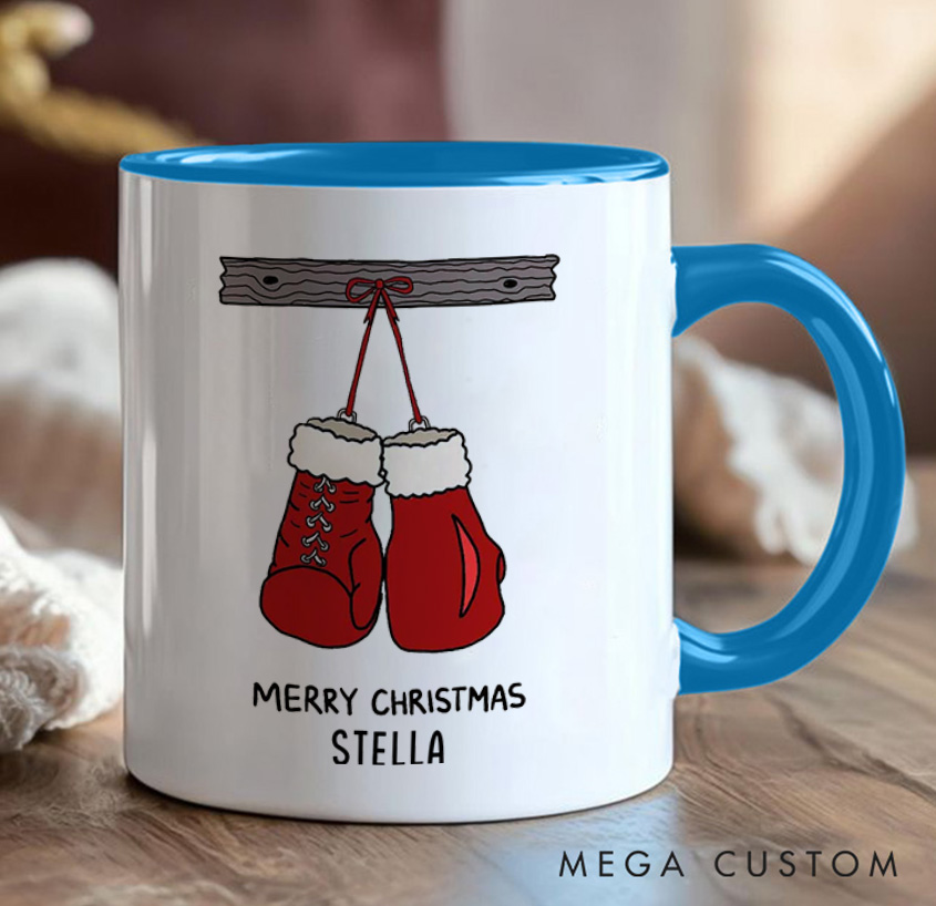 Personalized Christmas Fitness Mug with Santa Boxing Gloves Mug Gift Motivational Coffee Cup for Fitness Enthusiasts Bodybuilders and Gym Lovers