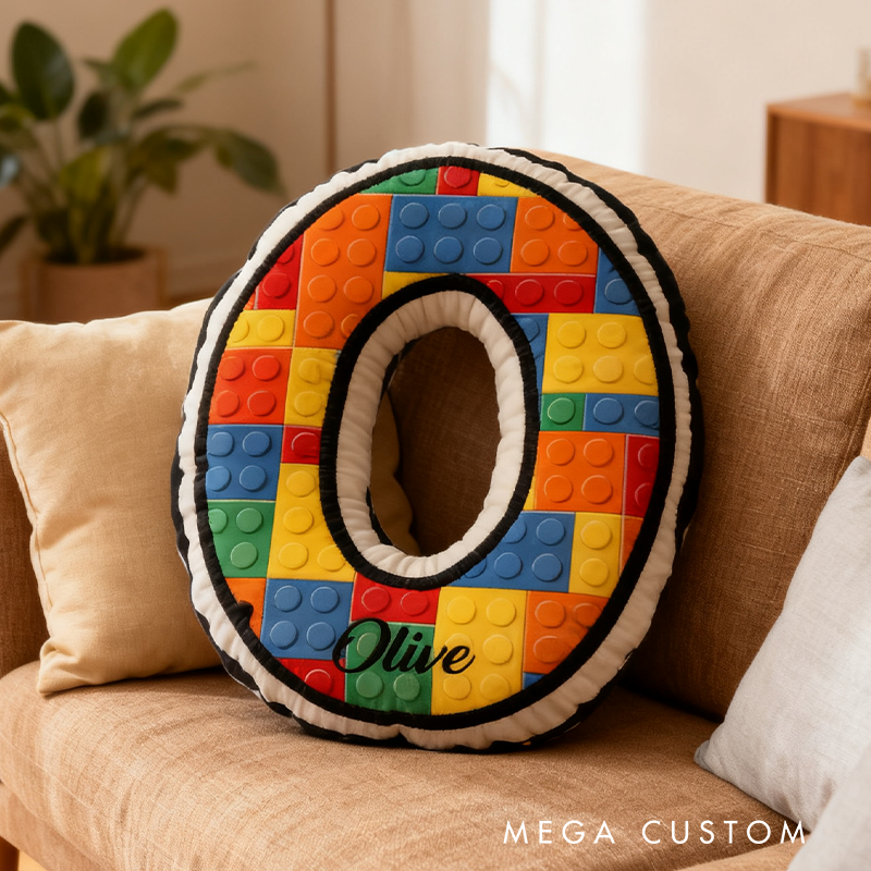 Personalized Graphic 3D Print Building Bricks Alphabet Pillow Funny Kid Pillow Gift for Geek Lover
