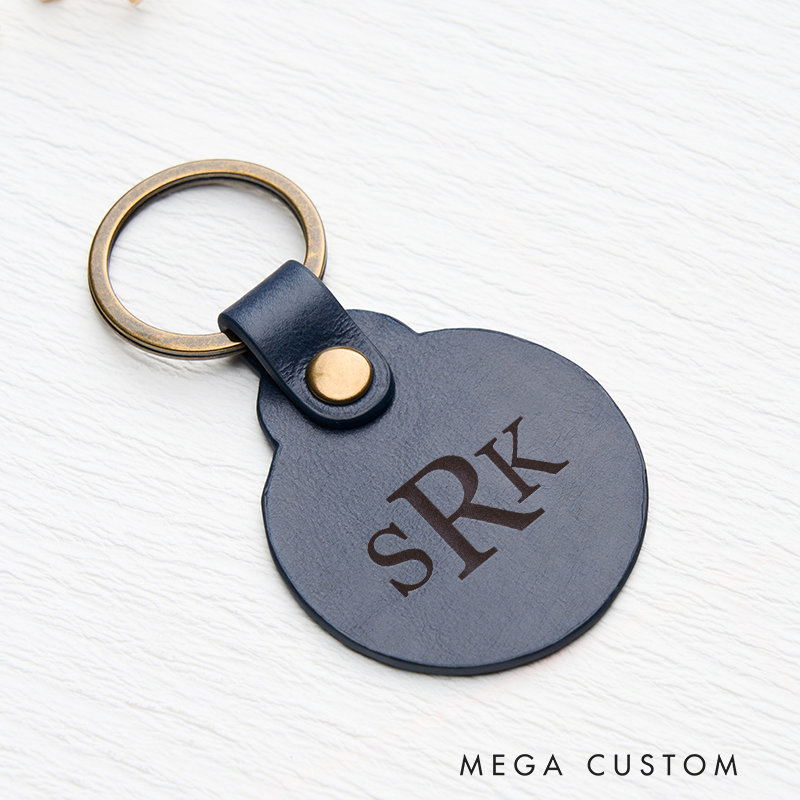 Personalized Leather Keychain for Men Custom Round Keychain with Name Engraved Leather Key Chain Anniversary Gift for Him Groomsmen Gift Birthday Gift
