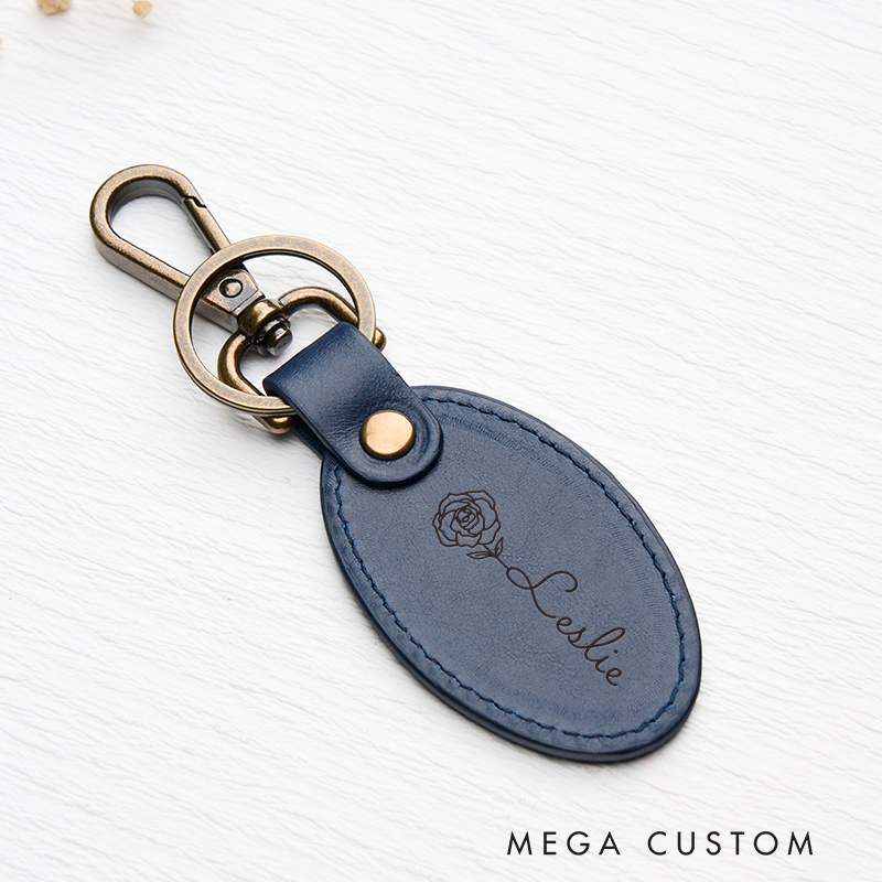 Personalized Leather Keychain for Men Custom Oval Keychain with Name Engraved Leather Key Chain Anniversary Gift for Him Groomsmen Gift Birthday Gift