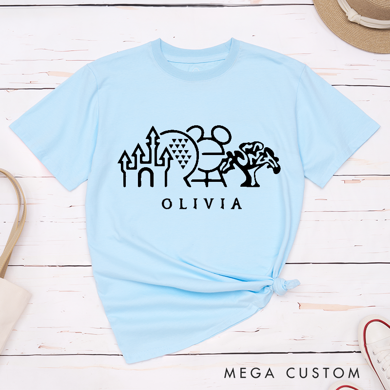 Personalized Classic T-shirt Custom Name Gift Unisex Unique Theme Park Family Vacation Shirt for Kids and Adults Perfect Travel Keepsake