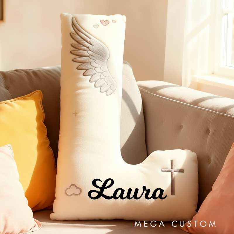 Personalized Letter Pillow Angle Wings Graphic 3D Print Custom Name Design Pillow for Family Gift