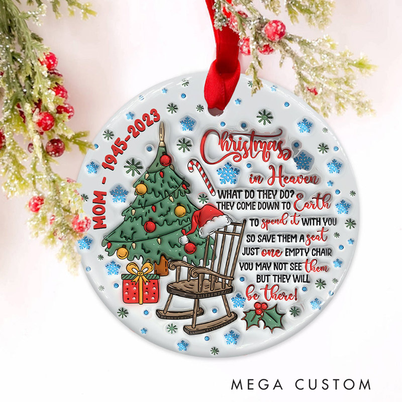 Personalized Ceramic Circle Ornament Christmas In Heaven Memorial Gift for Loss of Mother 4Christmas Ornament 