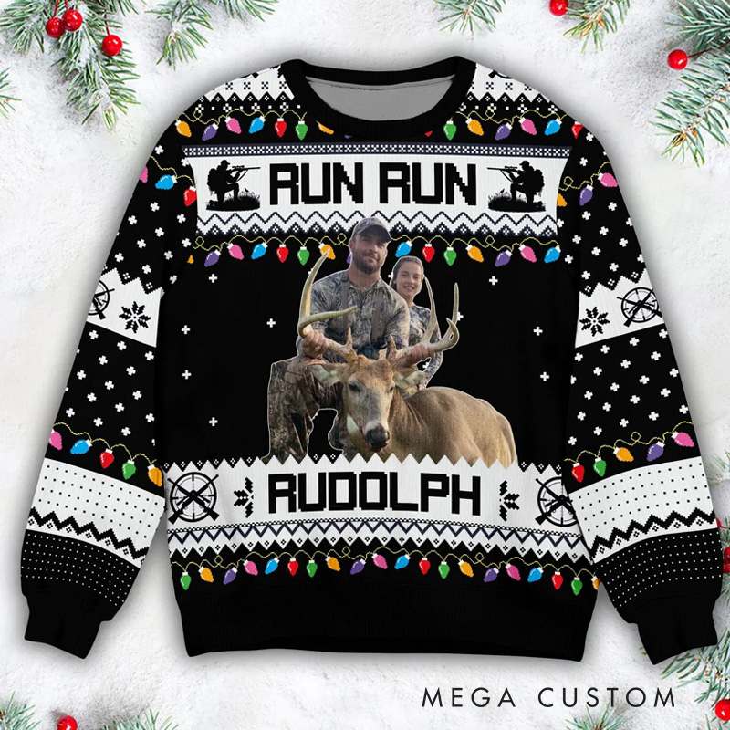 Personalized Hunting Photo Ugly Sweater Archery Bow Hunting Hunting Christmas Jumpers Xmas Ugly Sweater Party Gift for Hunting Lovers